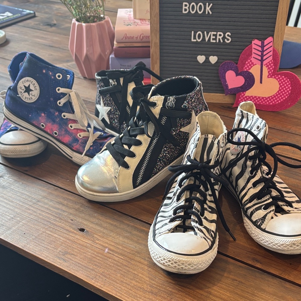 3 High Top Sneaker Bundle Converse Kids Sneakers - Galaxy, Silver, Zebra